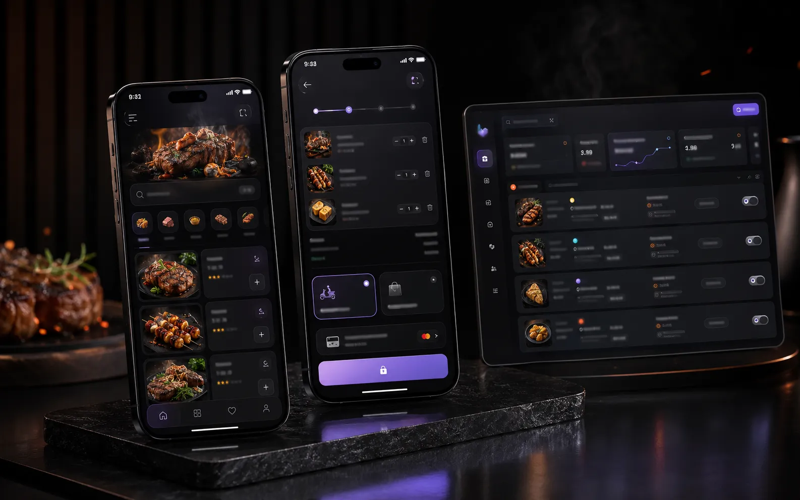 Grain Grill mobile ordering app showing the menu, basket and checkout journey.