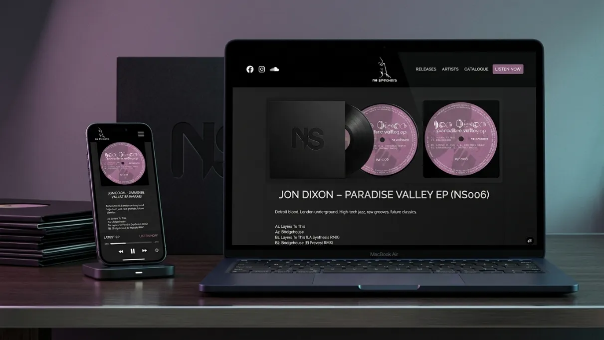 No Speakers record label website interface