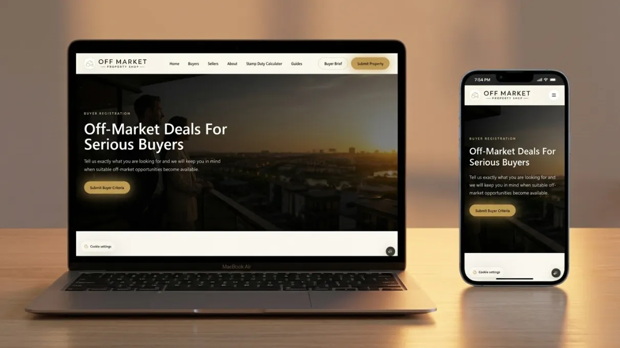 Off Market Property Shop property lead-generation website interface